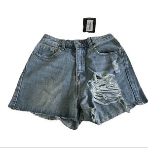 Pretty Little Thing Distressed Denim Mom Shorts. US Size 6. Brand new.